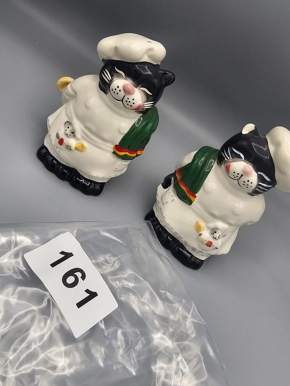 Vintage Ceramic Black Cat Chef Salt and Pepper Shakers